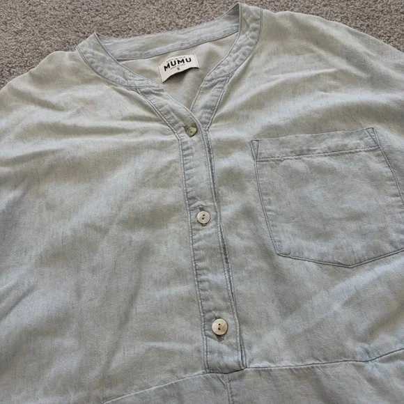 Show Me Your Mumu Horton Shore Romper Womens S Light Blue Relaxed Beach Chambray - Picture 2 of 8